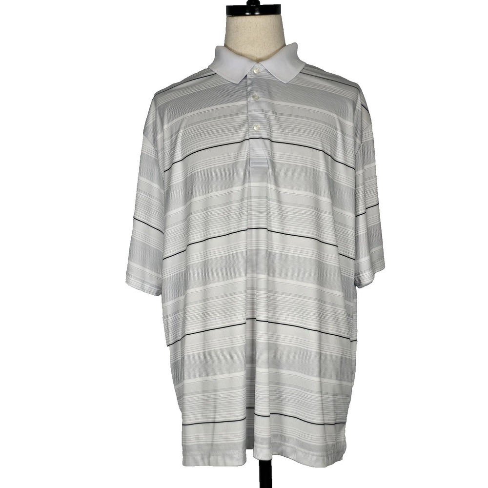 Ben Hogan Performance Polo Shirt Mens 3XL White Blue Stripes Stretch Golf Casual
